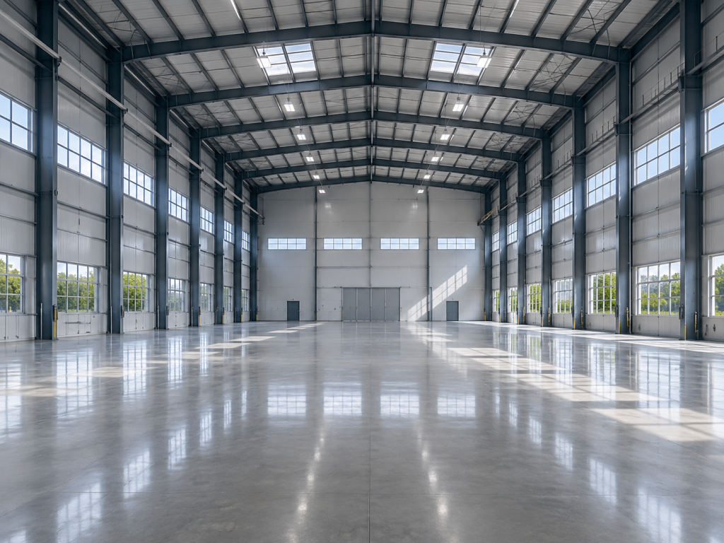 Modern industrial warehouse interior for engineering and construction projects